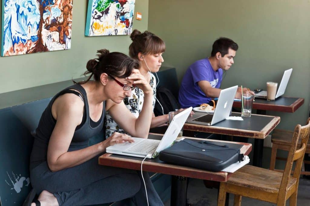 remote workers at a coffee shop