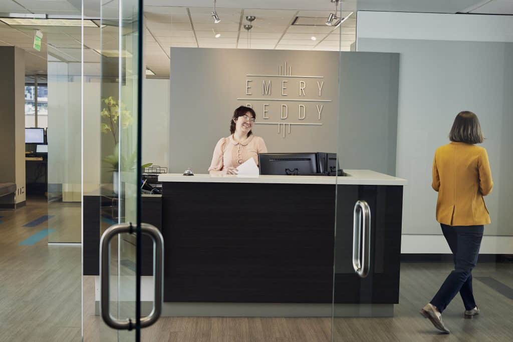 receptionist and desk in the emery reddy office in seattle