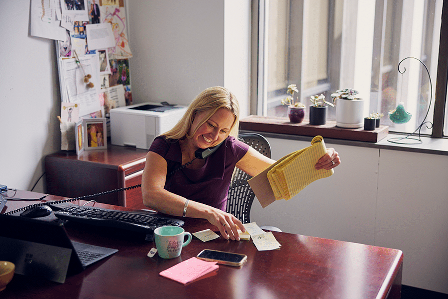 emery reddy attorney Karolina s. Arthur at her desk in the emery reddy offices