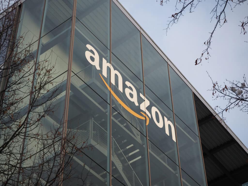 amazon building with logo