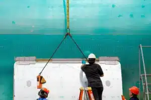 construction workers using a lift